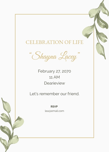 Eucalyptus Celebration Of Life Invitation Template