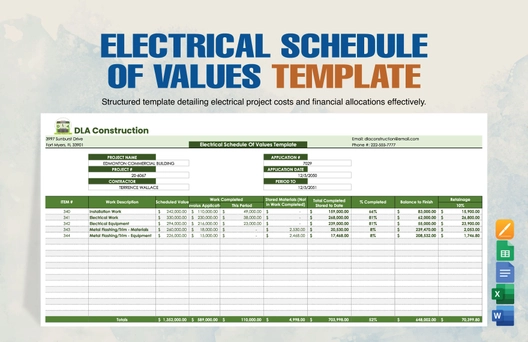 Electrical Schedule Of Values Template