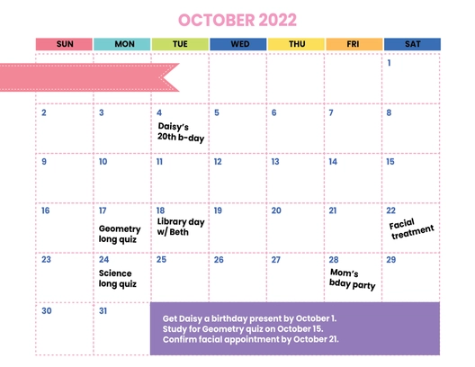 Pretty October 2022 Calendar
