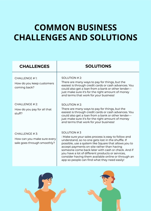 Common Business Challenges and Solutions T-Chart