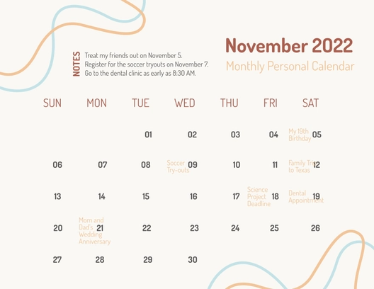 November 2022 Calendar Template