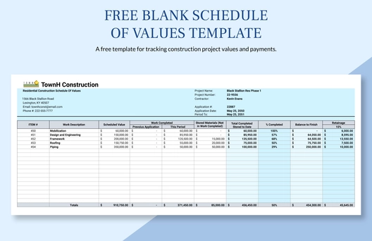 Blank Schedule Of Values Template Blank Schedule Of Values Template