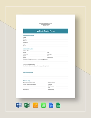 Vehicle Order Template Vehicle Order Template