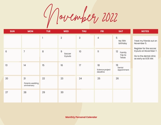 Lunar Calendar November 2022