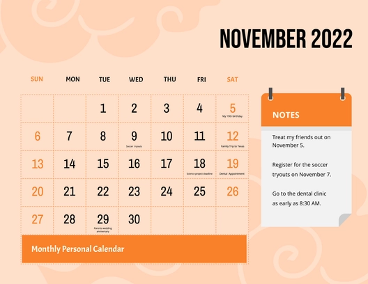 Colorful November 2022 Calendar