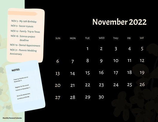November 2022 Photo Calendar Template