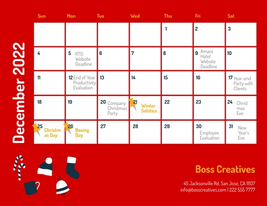 December 2022 Calendar Template With Holidays
