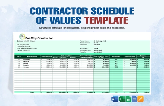 Contractor Schedule Of Values Template