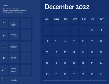 Free Blue December 2022 Calendar Template to Edit Online