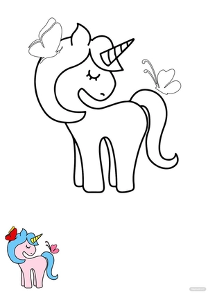 Unicorn And Butterfly Coloring Page