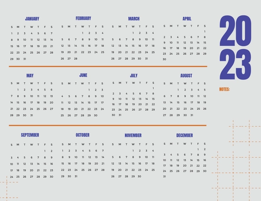 Year 2023 Monthly Calendar Template