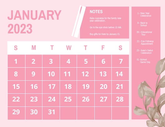 Printable January 2023 Calendar Template