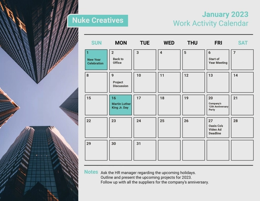 January 2023 Calendar Template With Holidays