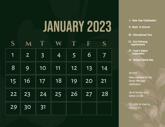 Fancy January 2023 Calendar