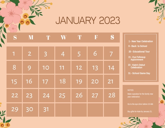 Colorful January 2023 Calendar