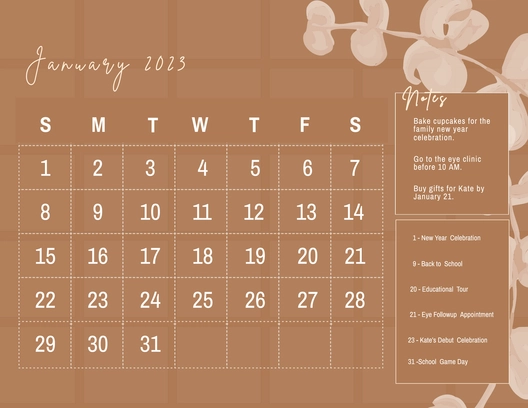Calligraphy January 2023 Calendar