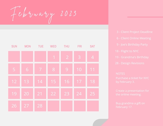 Pretty February 2023 Calendar