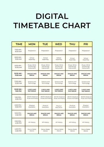 Free Digital Timetable Chart Template to Edit Online