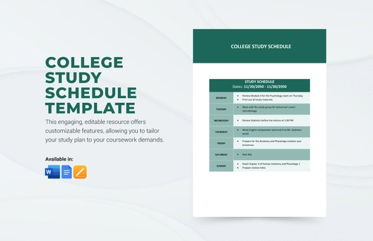 College Study Schedule Template
