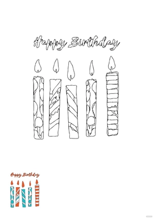 Watercolor Happy Birthday Candle Coloring Page