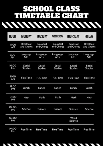 Free School Class Timetable Chart Template to Edit Online