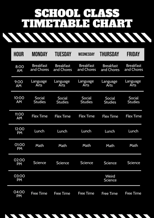 School Class Timetable Chart Template