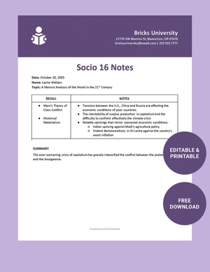 Student Class Note Template