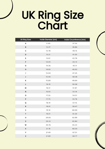 Free UK Ring Size Chart Template to Edit Online
