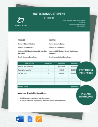 Hotel Banquet Event Order Template