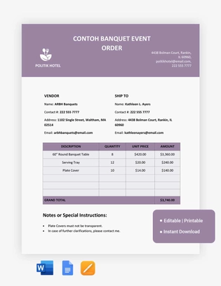Contoh Banquet Event Order Template