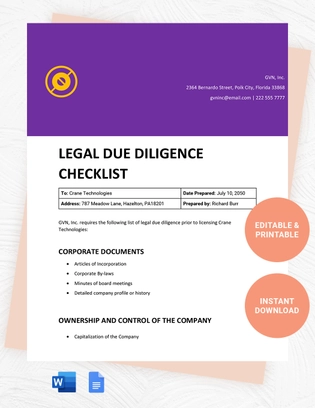 Legal Due Diligence Request List