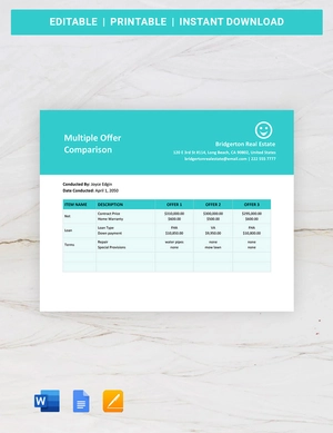 Multiple Offer Comparison Template