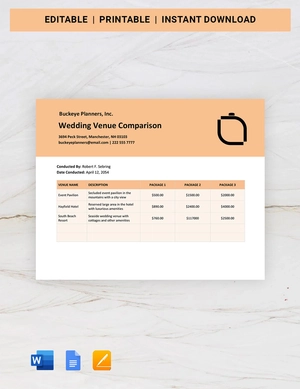 Wedding Venue Comparison Template