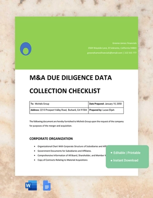 M&A Due Diligence Data Collection