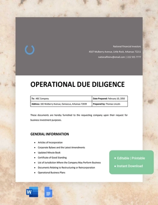 Operational Due Diligence