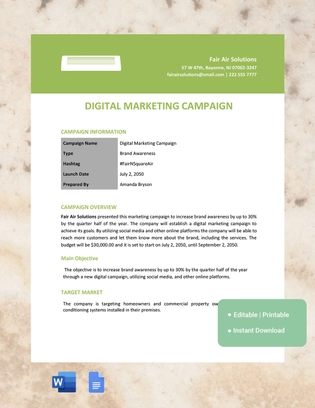 Digital Marketing Campaign Template Digital Marketing Campaign Template