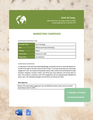 Marketing Campaign Strategy Template