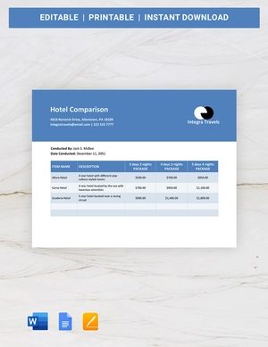 Hotel Comparison Template