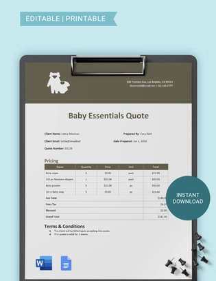 Retail Shop Quotation Template