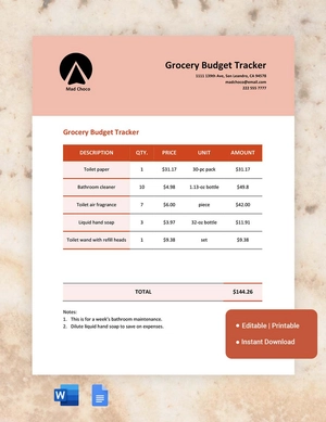 Grocery Budget Tracker Template