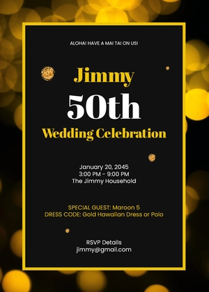 Gold Glitter Luau Party Invitation