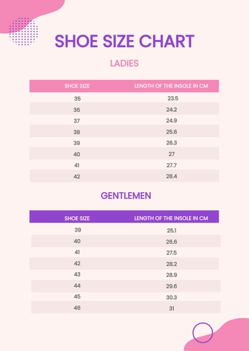 Free Shoe Size Chart Template to Edit Online