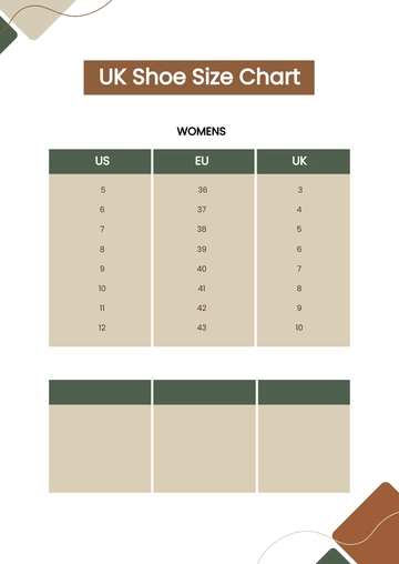Free Uk Shoe Size Chart Template to Edit Online