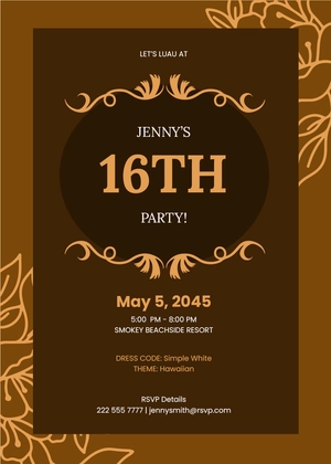 Luau Party Sweet 16 Invitation