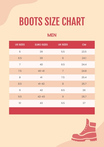 Free Boots Size Chart Template to Edit Online