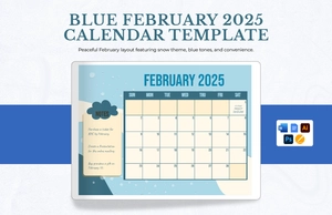 Blue February 2025 Calendar Template