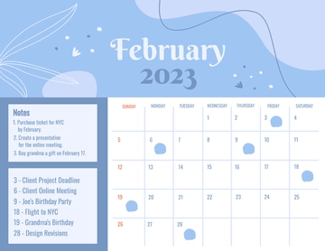 Free February 2023 Monthly Calendar Template to Edit Online