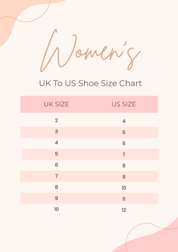 Free Women's Uk To Us Shoe Size Chart Template to Edit Online