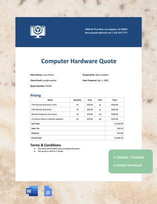 Computer Shop Quotation Template