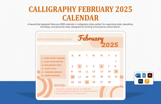 Calligraphy February 2025 Calendar